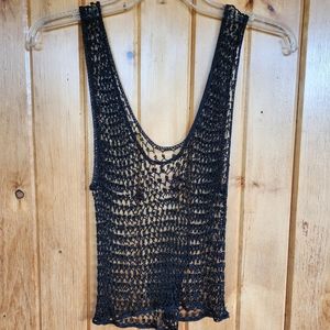 Vintage 90s Mesh Beaded Cropped Tank Top Black, Size OS